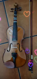 Elegant violin resting on terracotta tiles, illustrating a musical theme.