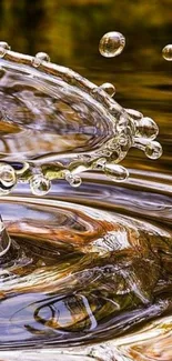 Golden water splash with ripples, showcasing tranquility and elegance.