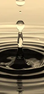 Golden-hued water drop creating ripples.