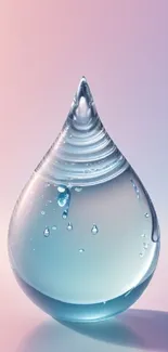 Clear water drop with a soft pastel background.