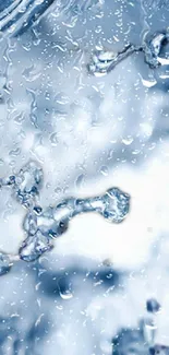 Close-up of water droplets with a tranquil blue background.