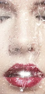 Close-up of a face with water in artistic makeup.