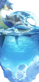 Fantasy creature in water, blue hues, mobile wallpaper.