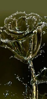 Artistic water rose against dark olive green background wallpaper.