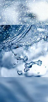 Mobile wallpaper of a water splash with blue tones and sparkling droplets.