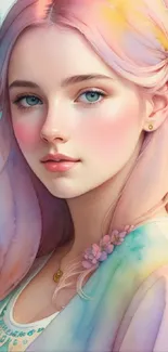 Elegant watercolor portrait with pastel hues.