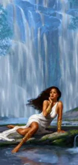 Goddess reclines by a mystical waterfall.