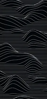 Elegant black wallpaper with dynamic wavy lines.