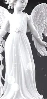 White angelic sculpture on dark background, elegant and serene.