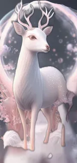 Elegant pastel art of a white deer in a mystical scene.