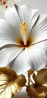 White flower with golden leaves wallpaper.