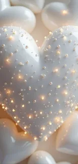 Elegant white heart adorned with lights on wallpaper.