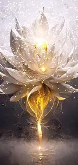 Serene white lotus with golden glow.