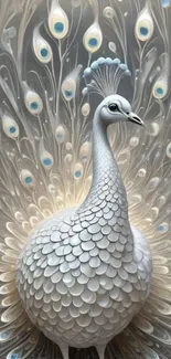 White peacock with intricate feather design