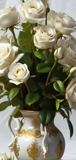 Elegant arrangement of white roses in a decorative vase