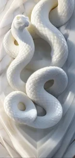 An elegant white snake design on a marble-like background.