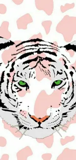 Artistic white tiger with pink accents and green eyes wallpaper.