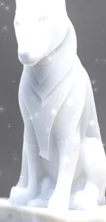 Ethereal white wolf sculpture on a mobile wallpaper.