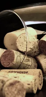 Elegant mobile phone wallpaper with wine corks and glass.