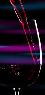 Elegant wine being poured into glass with colorful streaks.