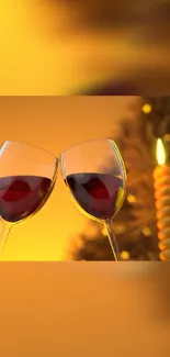 Two elegant wine glasses clinking in candlelight.