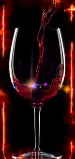 Red wine pouring into a glass with a dark background.