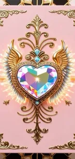 Elegant heart with wings on a pink background wallpaper.