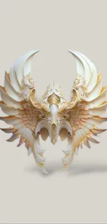 Intricate winged ornament with elegant, earthy tones on a beige background.