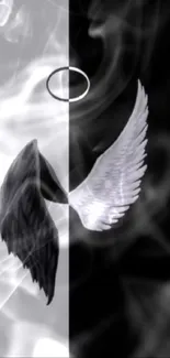 Elegant black and white wings wallpaper for mobile.