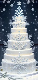 Elegant winter cake with snowflake design, perfect for a festive mobile wallpaper.