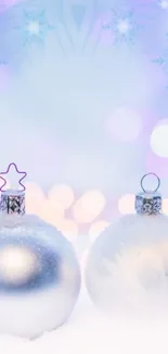 Winter holiday wallpaper with snowy ornaments.