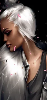 Elegant woman with white hair in digital art style.