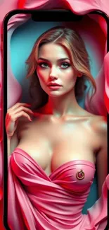 Elegant woman in pink artistic phone wallpaper
