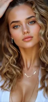Elegant woman with flowing hair portrait wallpaper.