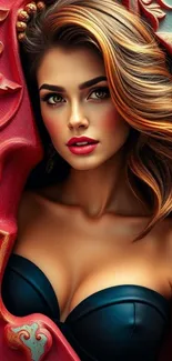 Elegant woman with red and black accents