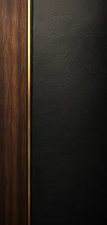 Dark wood and leather mobile wallpaper with gold accent.