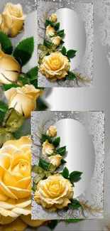 Beautiful yellow roses floral wallpaper with intricate patterns.