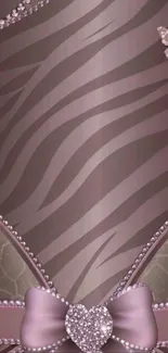 Elegant zebra print wallpaper with diamond accents and heart bow.