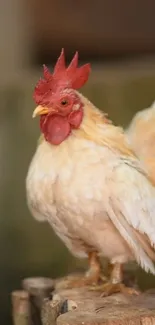 Elegant rooster with vibrant red comb perched gracefully.