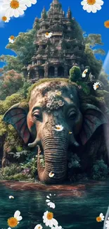 Fantasy art of temple island with an elephant face.