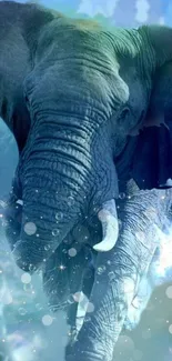 Majestic elephant in blue-hued backdrop.