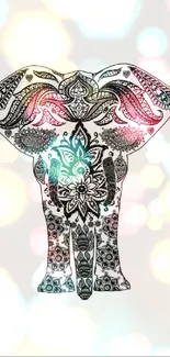 Elephant mandala with green succulent art on light background.