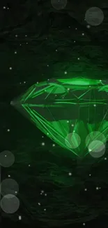 Emerald gemstone on a dark background with glowing effects.