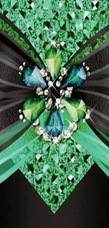 Emerald green gemstone wallpaper with black accents creating a luxurious design.