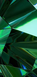 Emerald geometric abstract wallpaper with reflective surfaces.