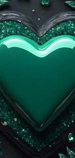 Emerald heart abstract design, glossy finish and textures.