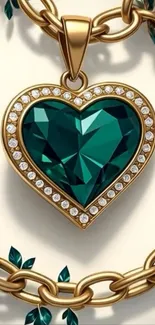 Emerald heart necklace with gold chain wallpaper.