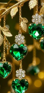 Emerald heart gemstones with golden leaves.