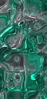 Emerald liquid abstract art wallpaper with green patterns.