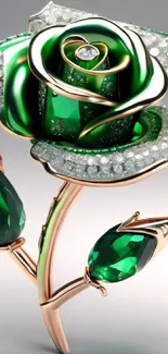 Emerald rose with gold accents, a luxurious mobile wallpaper design.